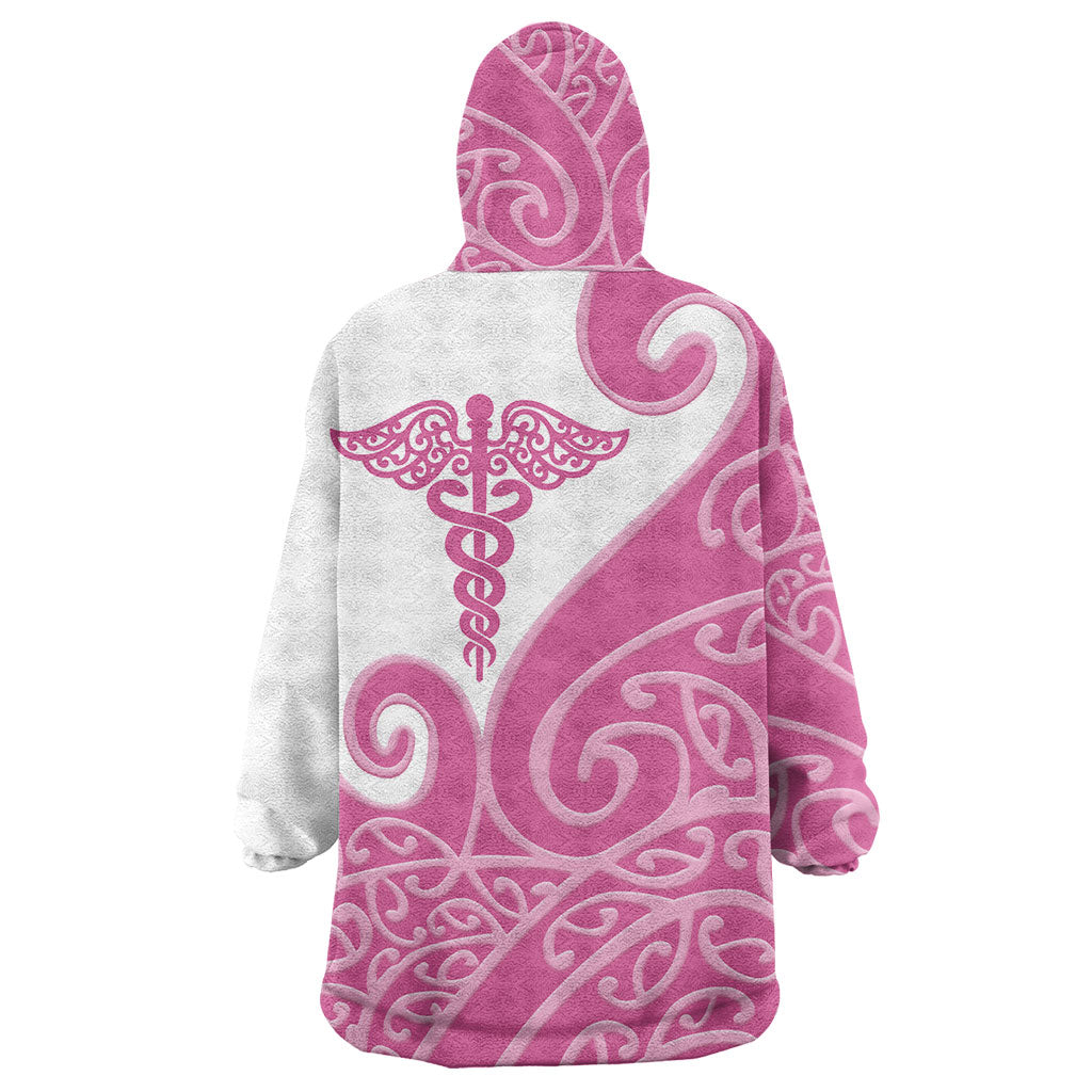Personalised New Zealand Nurse Wearable Blanket Hoodie Maori Koru Pink Version