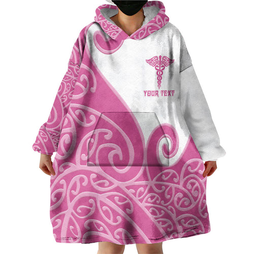 Personalised New Zealand Nurse Wearable Blanket Hoodie Maori Koru Pink Version