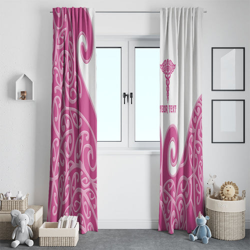 Personalised New Zealand Nurse Window Curtain Maori Koru Pink Version