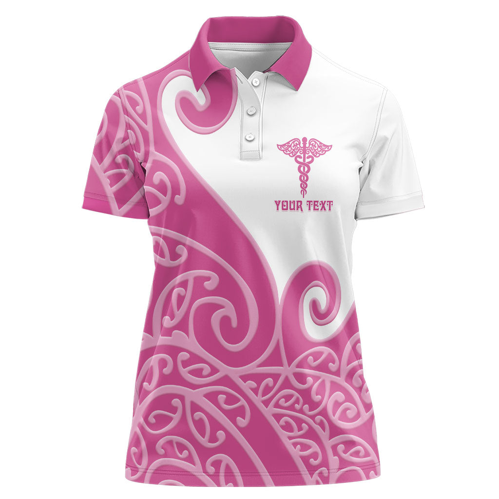 Personalised New Zealand Nurse Women Polo Shirt Maori Koru Pink Version