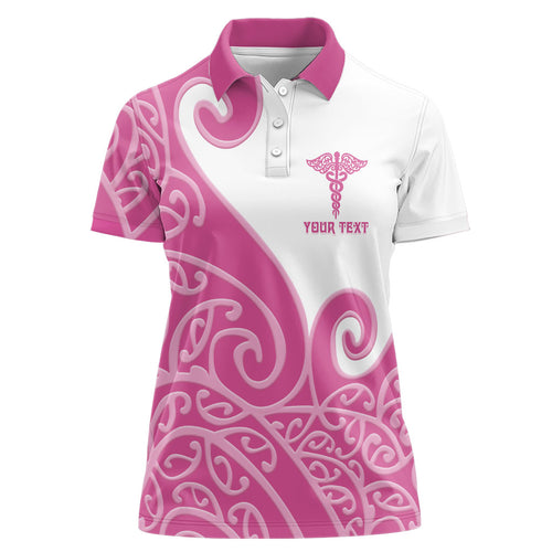 Personalised New Zealand Nurse Women Polo Shirt Maori Koru Pink Version