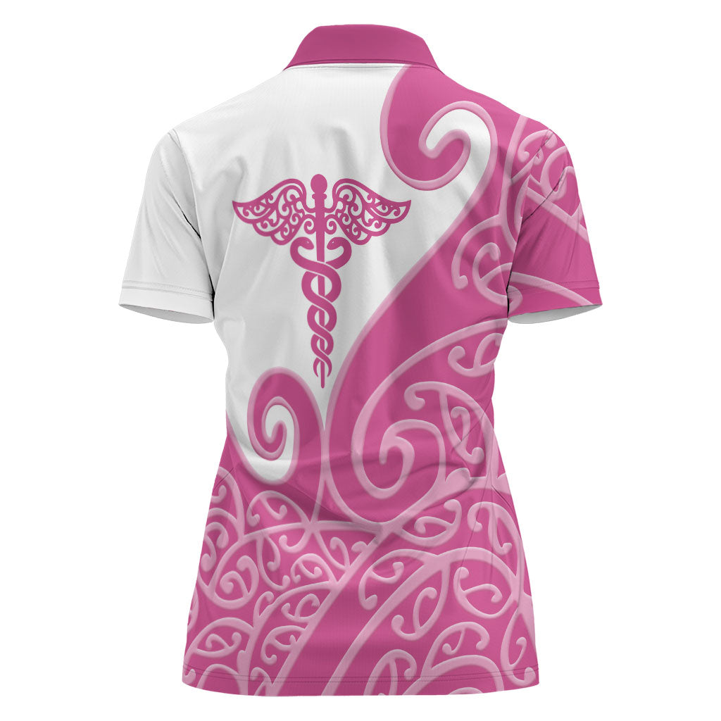 Personalised New Zealand Nurse Women Polo Shirt Maori Koru Pink Version
