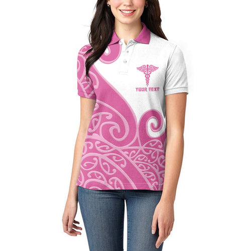 Personalised New Zealand Nurse Women Polo Shirt Maori Koru Pink Version