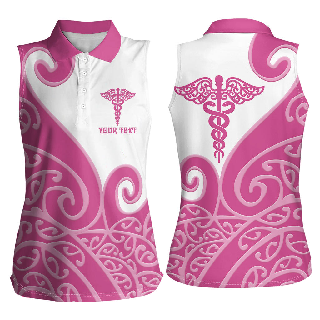 Personalised New Zealand Nurse Women Sleeveless Polo Shirt Maori Koru Pink Version