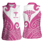 Personalised New Zealand Nurse Women Sleeveless Polo Shirt Maori Koru Pink Version