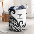 Personalised New Zealand Nurse Laundry Basket Maori Koru Black Version
