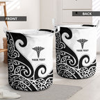 Personalised New Zealand Nurse Laundry Basket Maori Koru Black Version