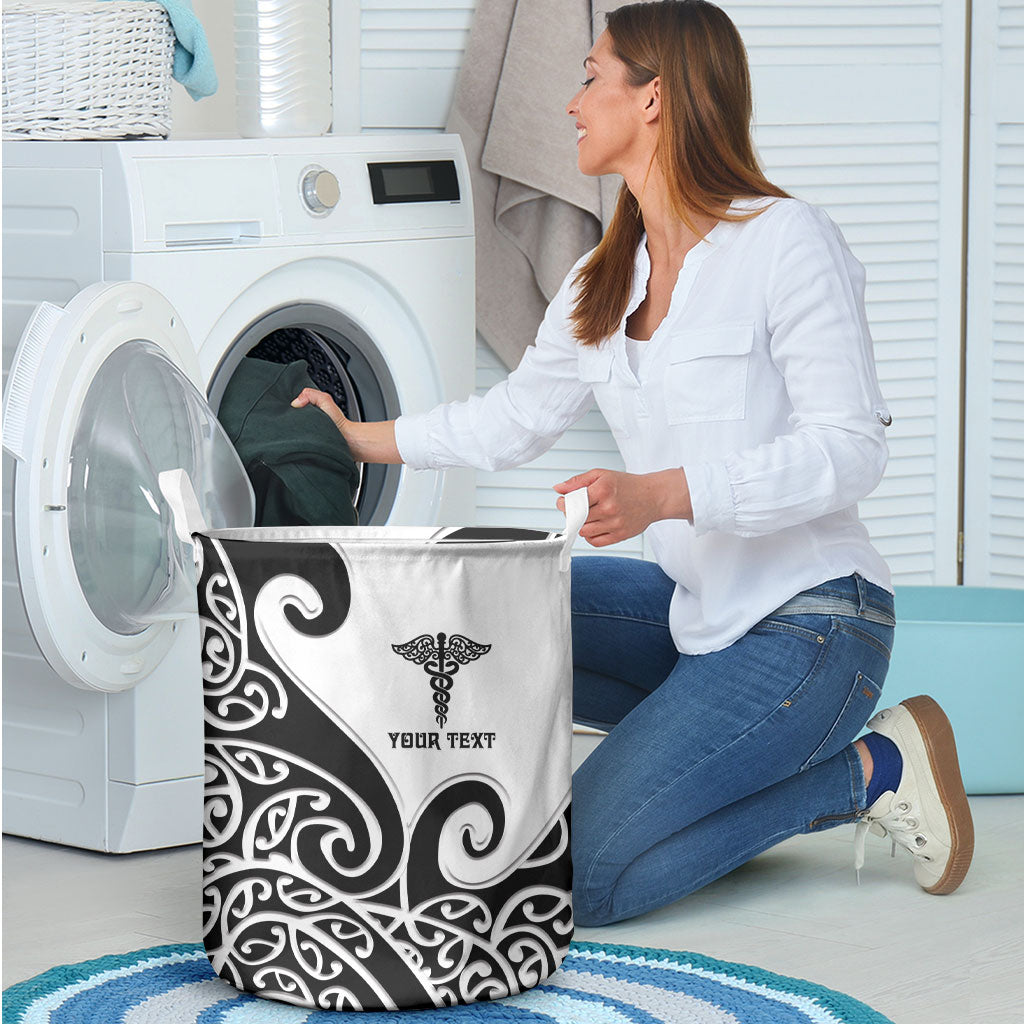Personalised New Zealand Nurse Laundry Basket Maori Koru Black Version