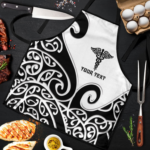 Personalised New Zealand Nurse Apron Maori Koru Black Version