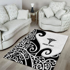 Personalised New Zealand Nurse Area Rug Maori Koru Black Version