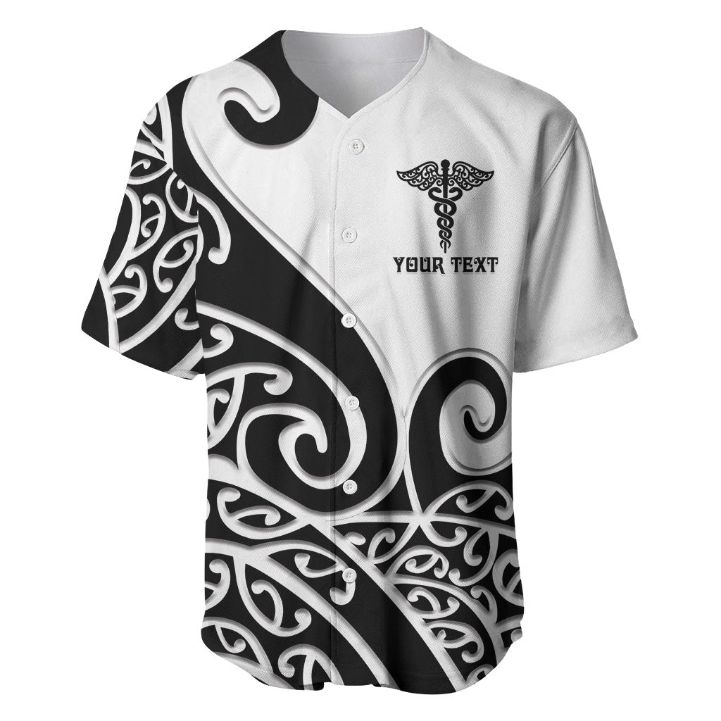 Personalised New Zealand Nurse Baseball Jersey Maori Koru Black Version