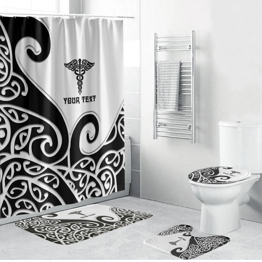 Personalised New Zealand Nurse Bathroom Set Maori Koru Black Version
