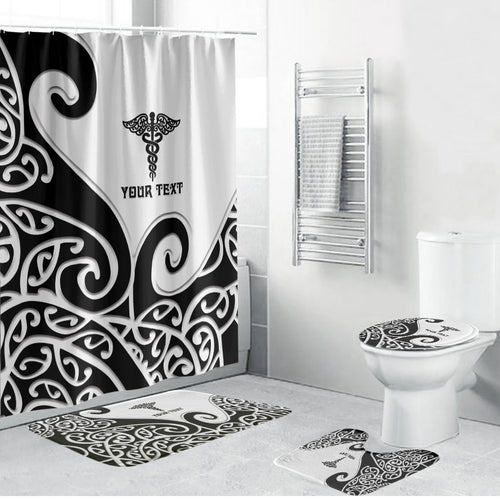 Personalised New Zealand Nurse Bathroom Set Maori Koru Black Version