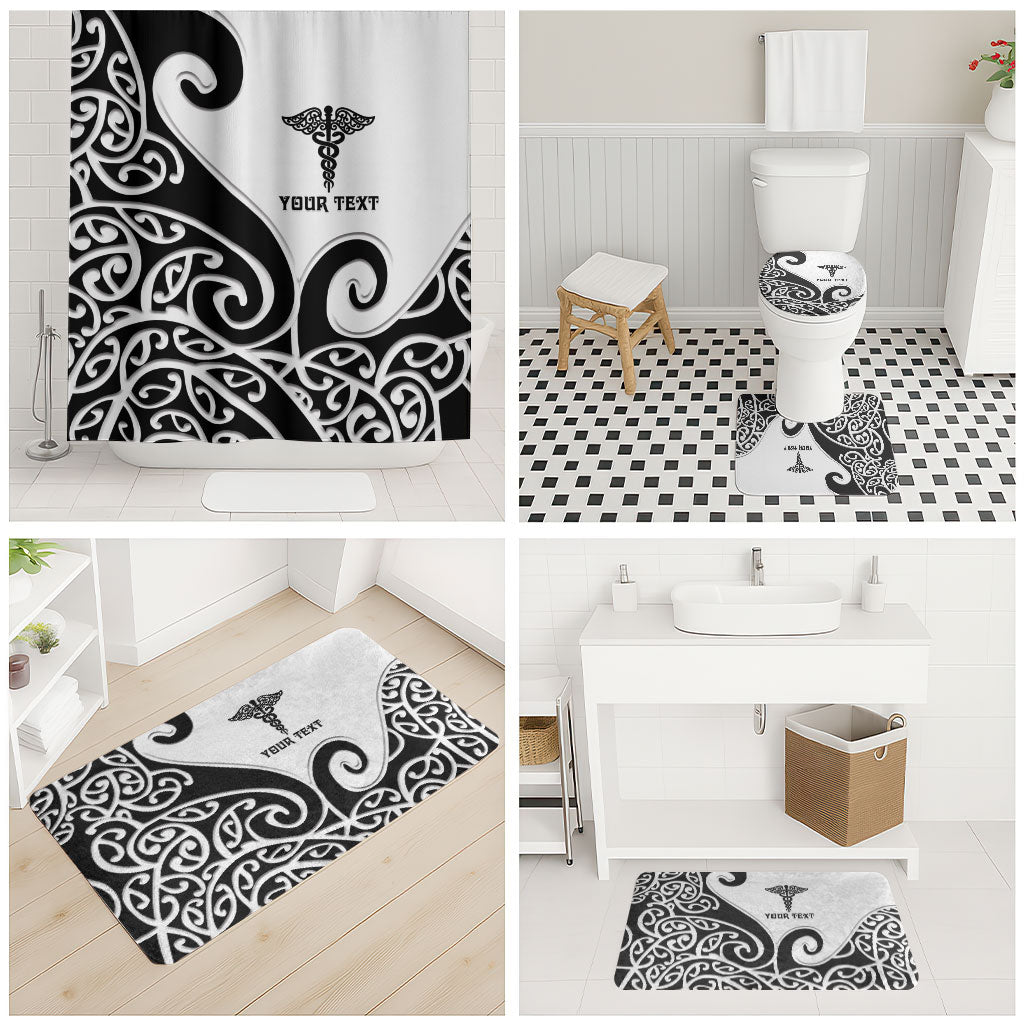 Personalised New Zealand Nurse Bathroom Set Maori Koru Black Version
