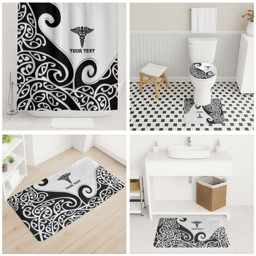 Personalised New Zealand Nurse Bathroom Set Maori Koru Black Version