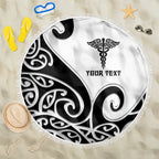 Personalised New Zealand Nurse Beach Blanket Maori Koru Black Version