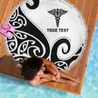 Personalised New Zealand Nurse Beach Blanket Maori Koru Black Version