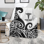 Personalised New Zealand Nurse Blanket Maori Koru Black Version