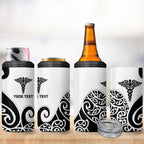 Personalised New Zealand Nurse 4 in 1 Can Cooler Tumbler Maori Koru Black Version