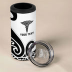 Personalised New Zealand Nurse 4 in 1 Can Cooler Tumbler Maori Koru Black Version