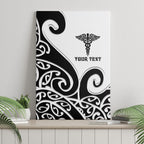 Personalised New Zealand Nurse Canvas Wall Art Maori Koru Black Version