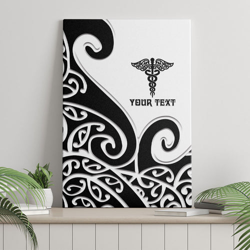 Personalised New Zealand Nurse Canvas Wall Art Maori Koru Black Version