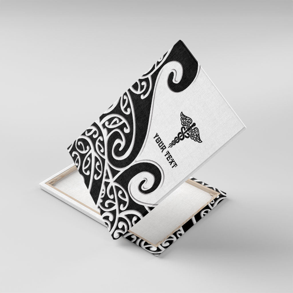Personalised New Zealand Nurse Canvas Wall Art Maori Koru Black Version