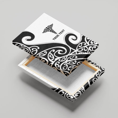 Personalised New Zealand Nurse Canvas Wall Art Maori Koru Black Version