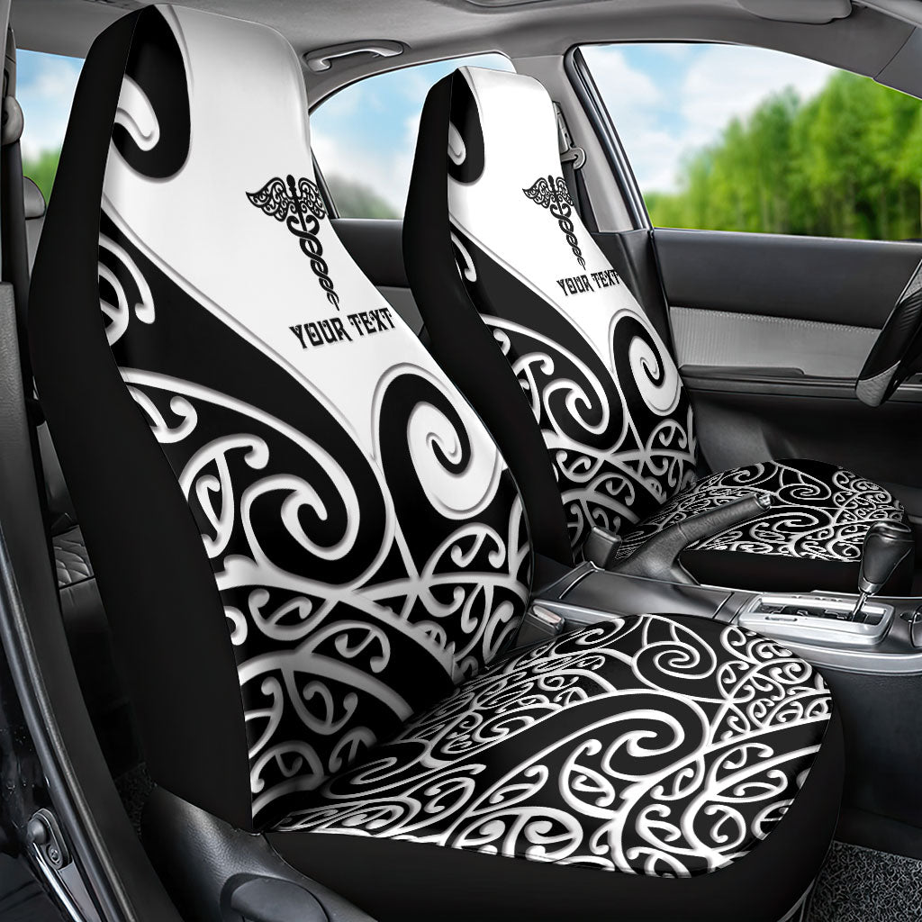 Personalised New Zealand Nurse Car Seat Cover Maori Koru Black Version