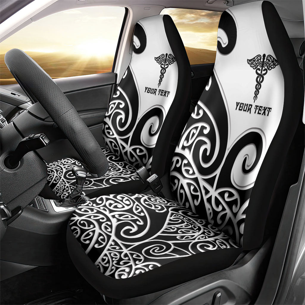 Personalised New Zealand Nurse Car Seat Cover Maori Koru Black Version