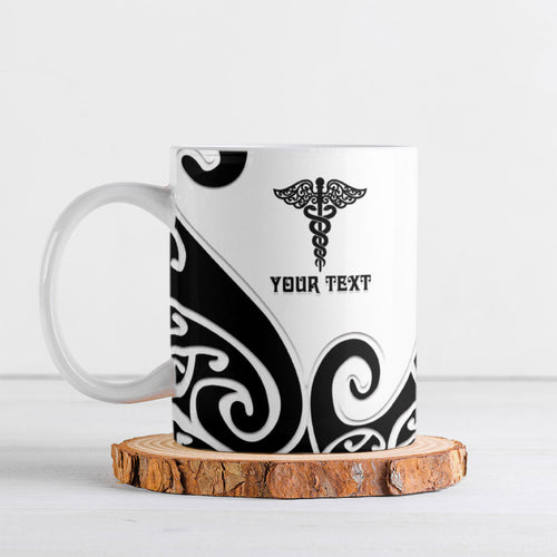 Personalised New Zealand Nurse Ceramic Mug Maori Koru Black Version