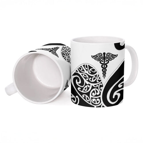 Personalised New Zealand Nurse Ceramic Mug Maori Koru Black Version