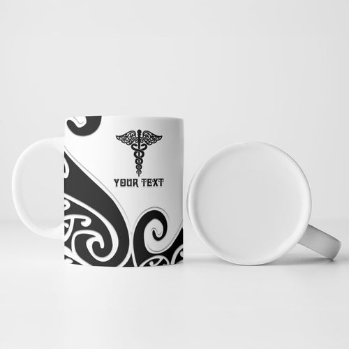 Personalised New Zealand Nurse Ceramic Mug Maori Koru Black Version