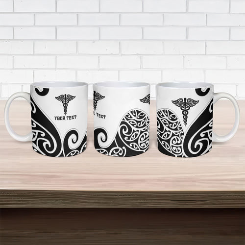 Personalised New Zealand Nurse Ceramic Mug Maori Koru Black Version