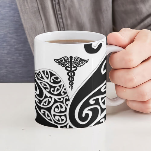 Personalised New Zealand Nurse Ceramic Mug Maori Koru Black Version