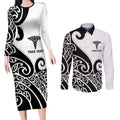 Personalised New Zealand Nurse Couples Matching Long Sleeve Bodycon Dress and Long Sleeve Button Shirt Maori Koru Black Version