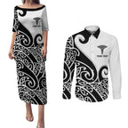 Personalised New Zealand Nurse Couples Matching Puletasi and Long Sleeve Button Shirt Maori Koru Black Version