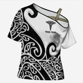 Personalised New Zealand Nurse Cross Shoulder Shirt Maori Koru Black Version