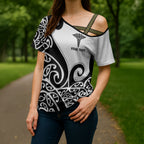 Personalised New Zealand Nurse Cross Shoulder Shirt Maori Koru Black Version