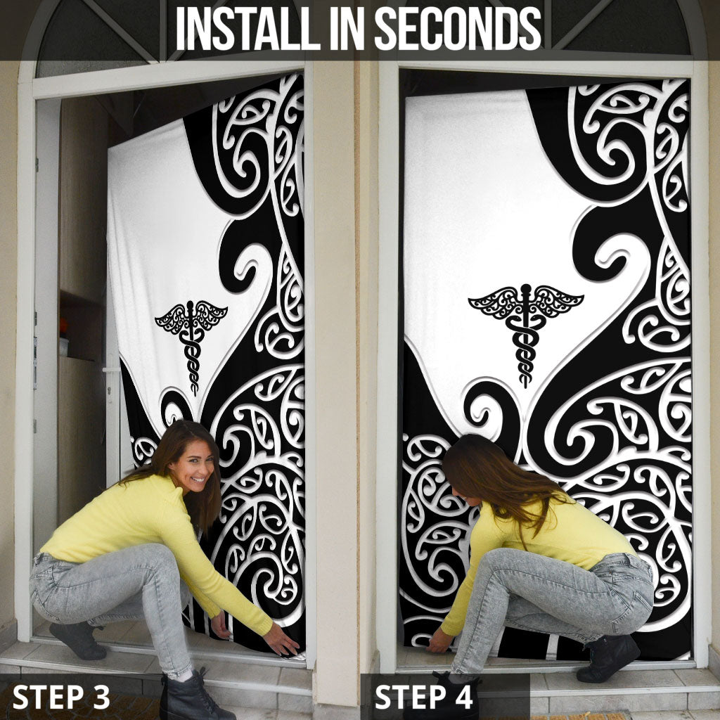 New Zealand Nurse Door Cover Maori Koru Black Version