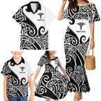 Personalised New Zealand Nurse Family Matching Mermaid Dress and Hawaiian Shirt Maori Koru Black Version