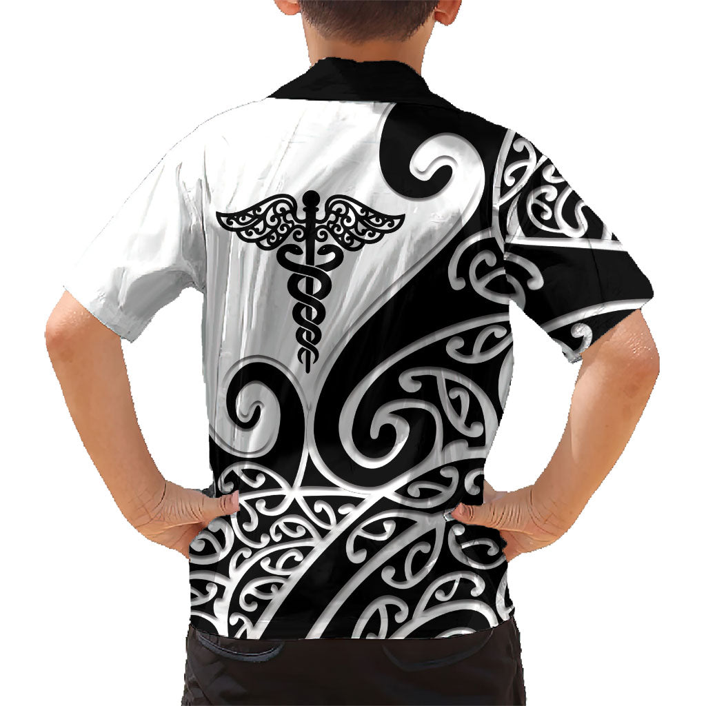 Personalised New Zealand Nurse Family Matching Mermaid Dress and Hawaiian Shirt Maori Koru Black Version