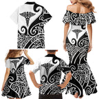 Personalised New Zealand Nurse Family Matching Mermaid Dress and Hawaiian Shirt Maori Koru Black Version