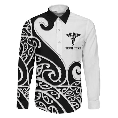 Personalised New Zealand Nurse Family Matching Off The Shoulder Long Sleeve Dress and Hawaiian Shirt Maori Koru Black Version