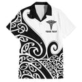 Personalised New Zealand Nurse Family Matching Off Shoulder Short Dress and Hawaiian Shirt Maori Koru Black Version