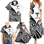 Personalised New Zealand Nurse Family Matching Summer Maxi Dress and Hawaiian Shirt Maori Koru Black Version