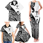 Personalised New Zealand Nurse Family Matching Tank Maxi Dress and Hawaiian Shirt Maori Koru Black Version