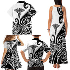 Personalised New Zealand Nurse Family Matching Tank Maxi Dress and Hawaiian Shirt Maori Koru Black Version