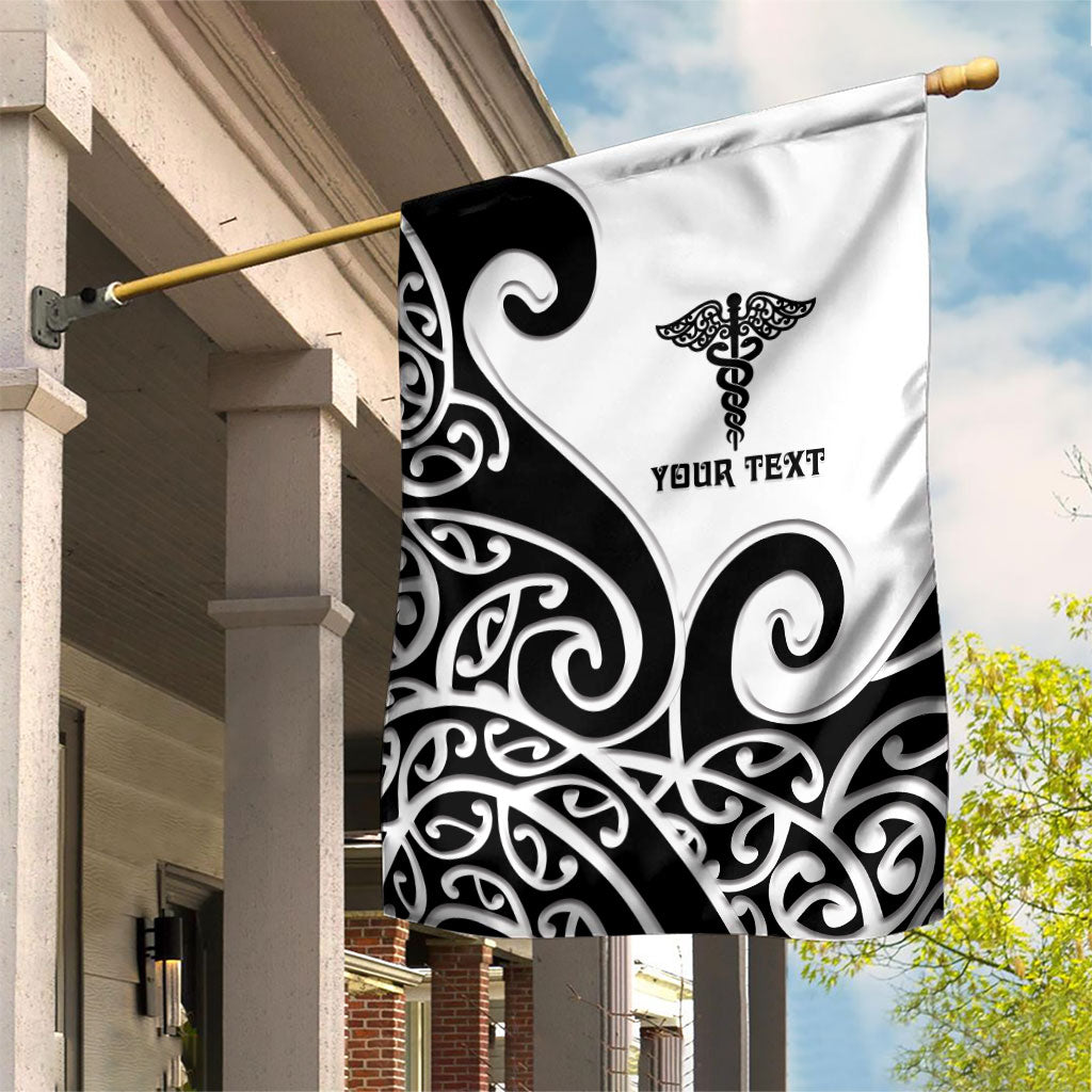 Personalised New Zealand Nurse Garden Flag Maori Koru Black Version