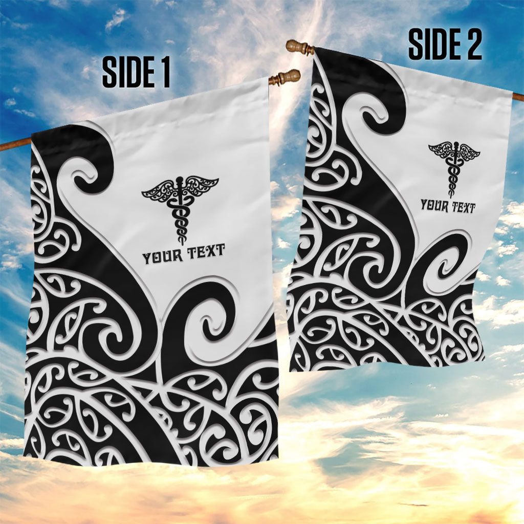 Personalised New Zealand Nurse Garden Flag Maori Koru Black Version